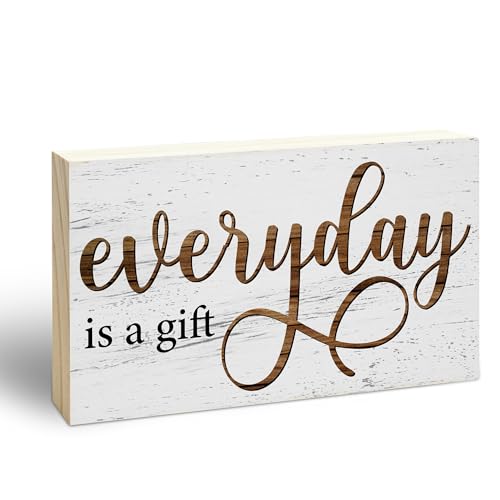 EXW Everyday is a Gift Rustic Wooden Block Sign, 5x3 Inch Positive Inspirational Wood Plaque, Farmhouse Home Decor for Desk Tabletop Shelf, Housewarming Christmas Gift for Friends Family - A14 - Image 1