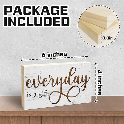 EXW Everyday is a Gift Rustic Wooden Block Sign, 5x3 Inch Positive Inspirational Wood Plaque, Farmhouse Home Decor for Desk Tabletop Shelf, Housewarming Christmas Gift for Friends Family - A14 - Image 2