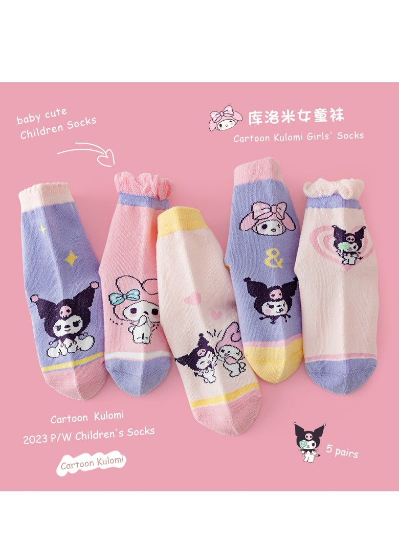 Generic 5 pairs of Japanese Kuromi Hello Kitty cartoon children's socks For 3-5 Years Kid  - Image 2