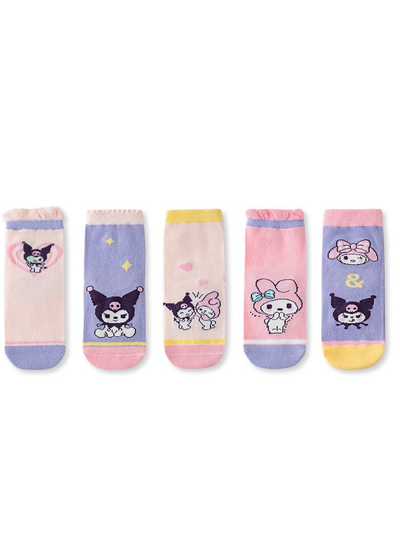 Generic 5 pairs of Japanese Kuromi Hello Kitty cartoon children's socks For 3-5 Years Kid  - Image 3