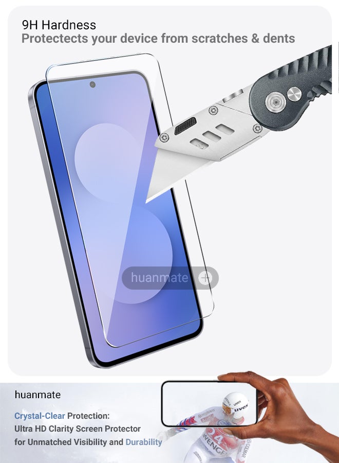 huanmate 2 Pieces Samsung Galaxy S25 FE Tempered Glass Screen Protector – High Transparency, Delicate Touch, Anti-Explosion, Smooth Arc Edges, Easy Installation, Screen Protector for Samsung Galaxy S25 FE - Image 3