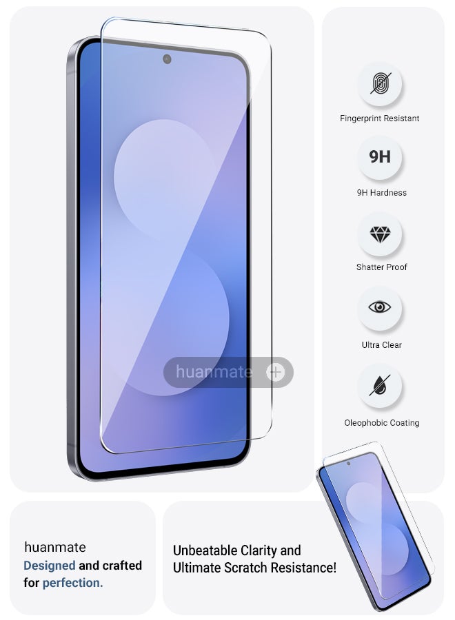 huanmate 2 Pieces Samsung Galaxy S25 FE Tempered Glass Screen Protector – High Transparency, Delicate Touch, Anti-Explosion, Smooth Arc Edges, Easy Installation, Screen Protector for Samsung Galaxy S25 FE - Image 2