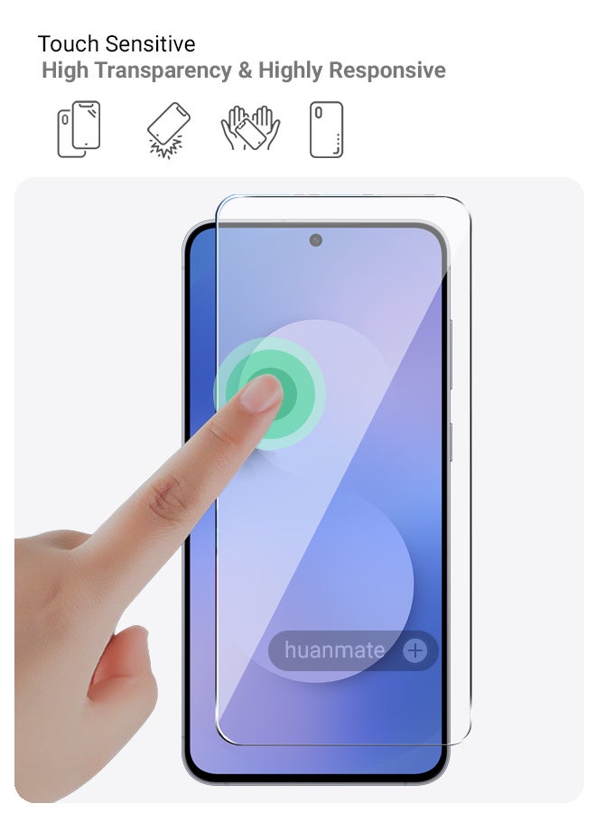 huanmate 2 Pieces Samsung Galaxy S25 FE Tempered Glass Screen Protector – High Transparency, Delicate Touch, Anti-Explosion, Smooth Arc Edges, Easy Installation, Screen Protector for Samsung Galaxy S25 FE - Image 4