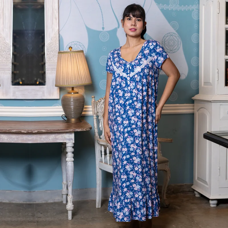 Aadaraya  Aadaraya Night Dress Short Sleeves Printed for Women | Best Price UAE