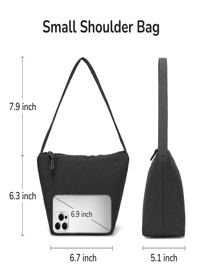 YIKOEE Small Nylon Mini Tote Bag for Women Puffer Cute Tiny Shoulder Purse (Black) - Image 3