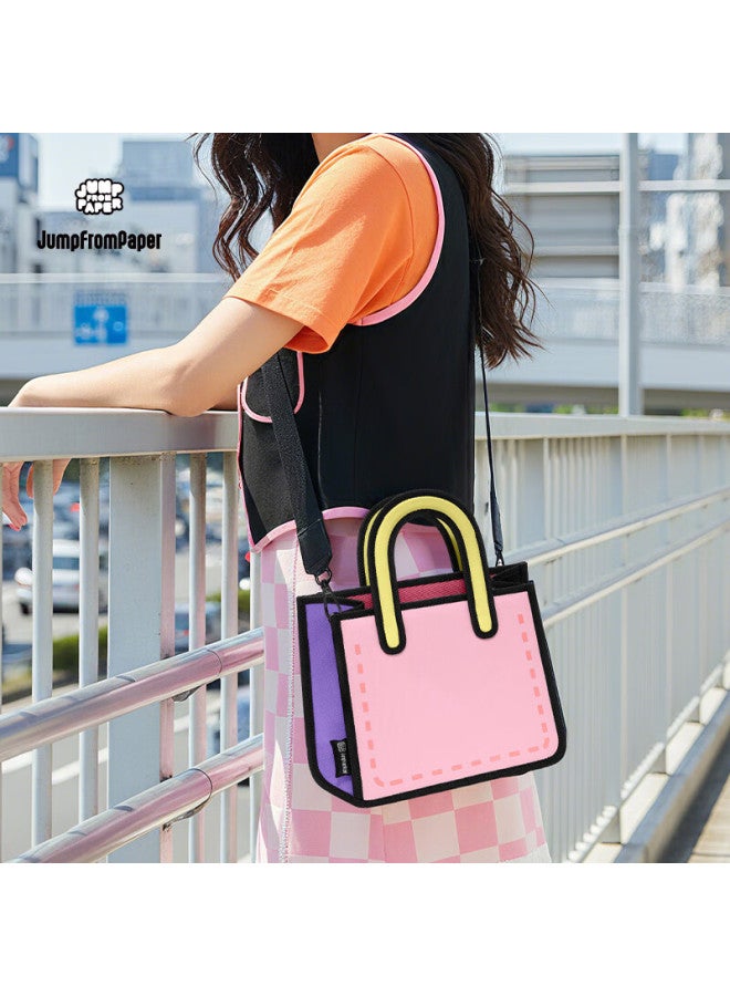 Jumpfrompaper Flat 2d Cartoon Crossbody Bag For Women Shoulder Tote Bag Sweetheart Pink Birthday Gift For Girlfriend