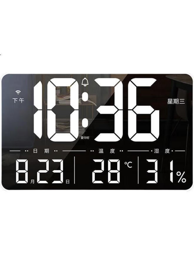 Hense Led Large Screen Electronic Clock Desktop Living Room Wall Hanging Digital Clock Smart Timing Alarm Clock Hw600 White Wifi - Image 1