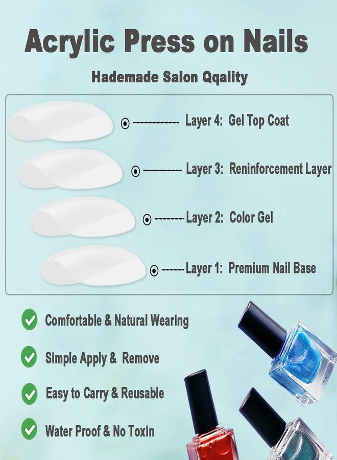DOCVOEOMH Press on Nails Short Medium Almond Shaped Acrylic Fake Nails with 3D Flower Heart Design Glue on Glossy Full Cover Artificial Gel False Stick on Nail for Girls Women Wedding Manicure 24Pcs - Image 4