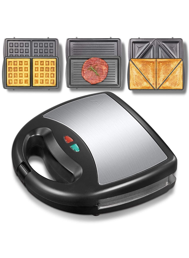 SYOSI - Versatile 3-in-1 Sandwich Maker with Waffle, Toaster, and Panini Press Options - Fast Heating, Easy-to-Clean Non-stick Plates, and Compact Design for Portable Use - Image 1