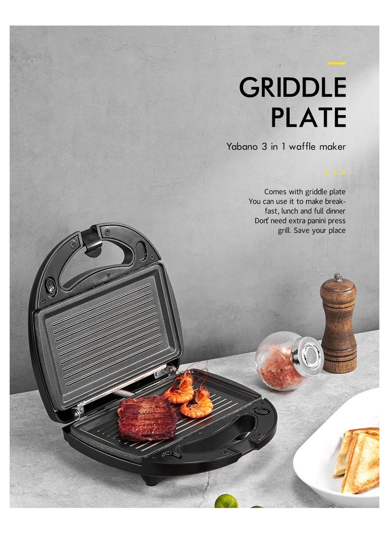 SYOSI - Versatile 3-in-1 Sandwich Maker with Waffle, Toaster, and Panini Press Options - Fast Heating, Easy-to-Clean Non-stick Plates, and Compact Design for Portable Use - Image 1