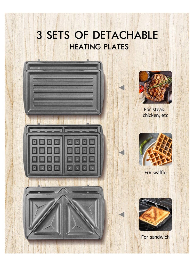 SYOSI - Versatile 3-in-1 Sandwich Maker with Waffle, Toaster, and Panini Press Options - Fast Heating, Easy-to-Clean Non-stick Plates, and Compact Design for Portable Use - Image 1