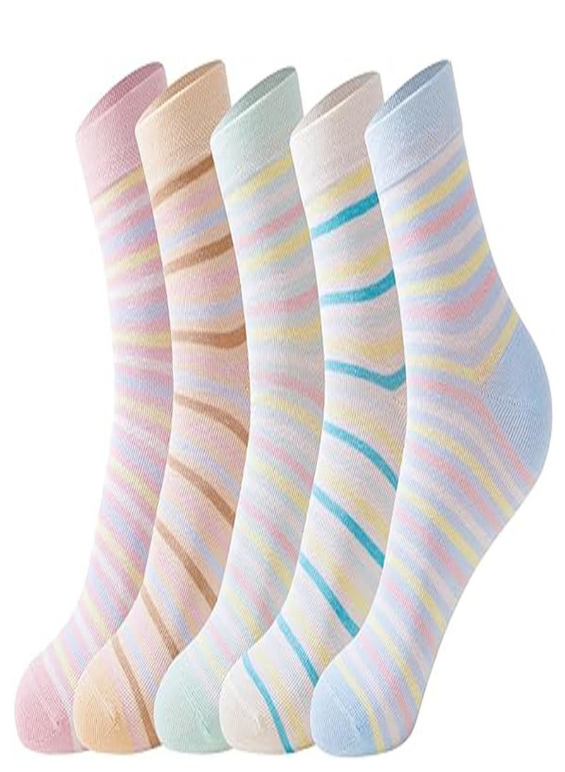 RATSAW Women's 100% Cotton Mid Calf Socks Striped Sweat Wicking Odour Resistant Pack of 5 Assorted Colors - Image 1