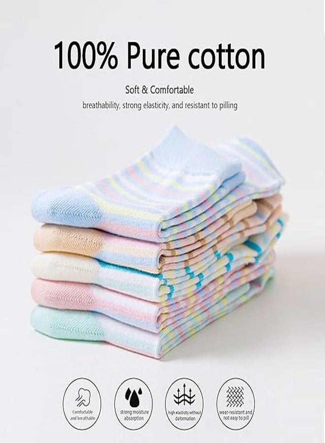 RATSAW Women's 100% Cotton Mid Calf Socks Striped Sweat Wicking Odour Resistant Pack of 5 Assorted Colors - Image 3