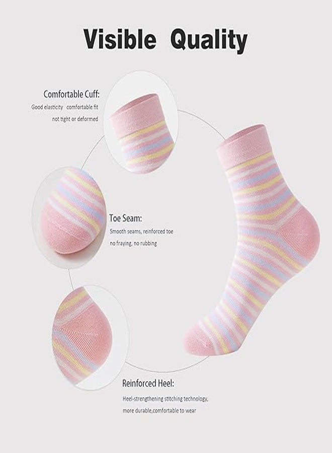 RATSAW Women's 100% Cotton Mid Calf Socks Striped Sweat Wicking Odour Resistant Pack of 5 Assorted Colors - Image 4