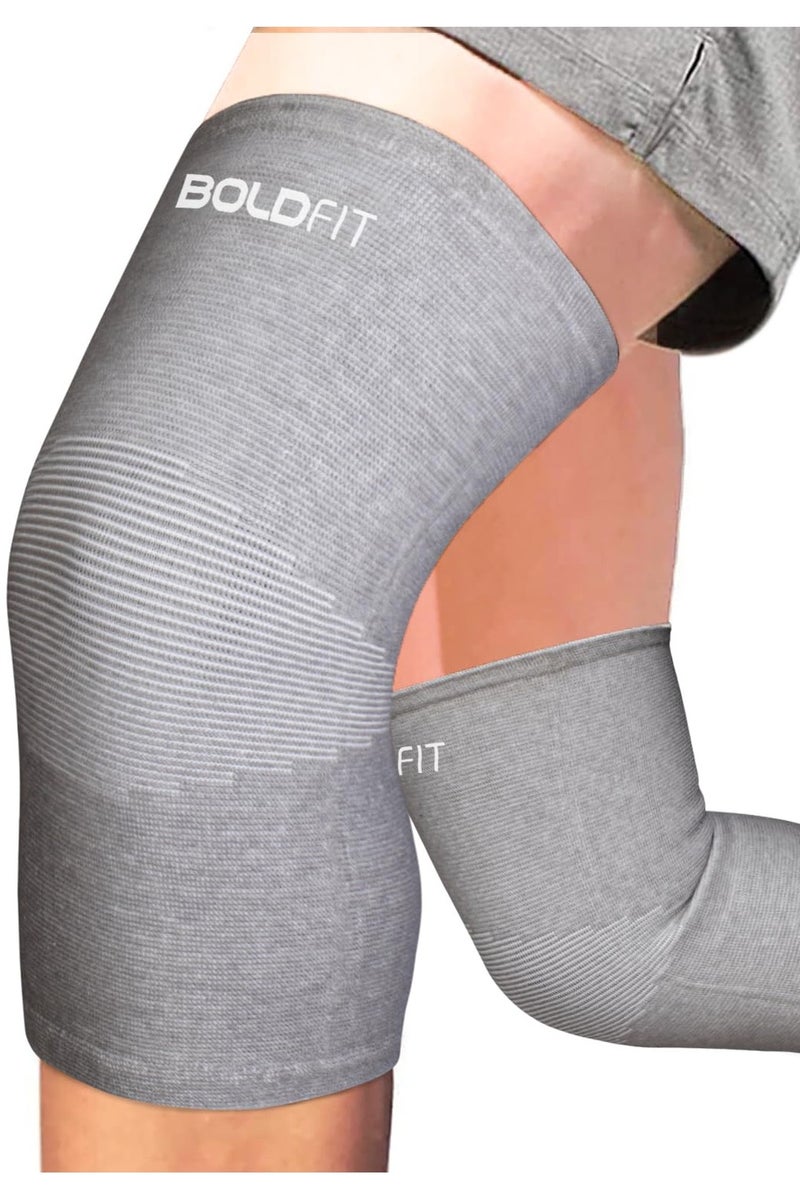 بولد فيت عبوة من قطعتين لدعم الركبة للجري وتمارين القرفصاء في صالة الألعاب الرياضية، كبيرة باللون الرمادي - Image 1