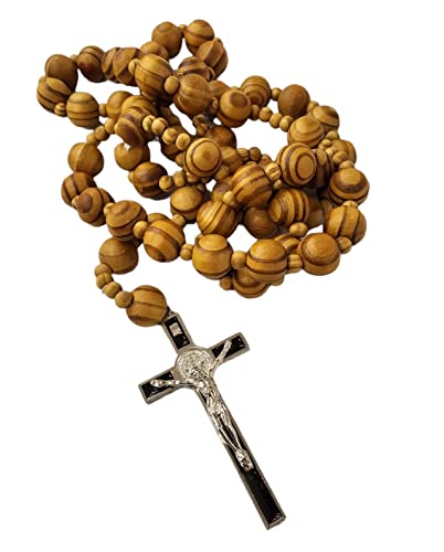CLGIFT Giant Big Beads Rosario Natural Wood Jesus Metal Cross XL Large 40" Wall Rosary - Image 5
