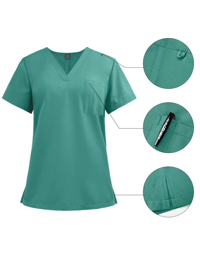 Loquat Medical Uniform Scrubs 2 Piece Set V-Neck Top and Jogger Pants Suit Green - Image 2