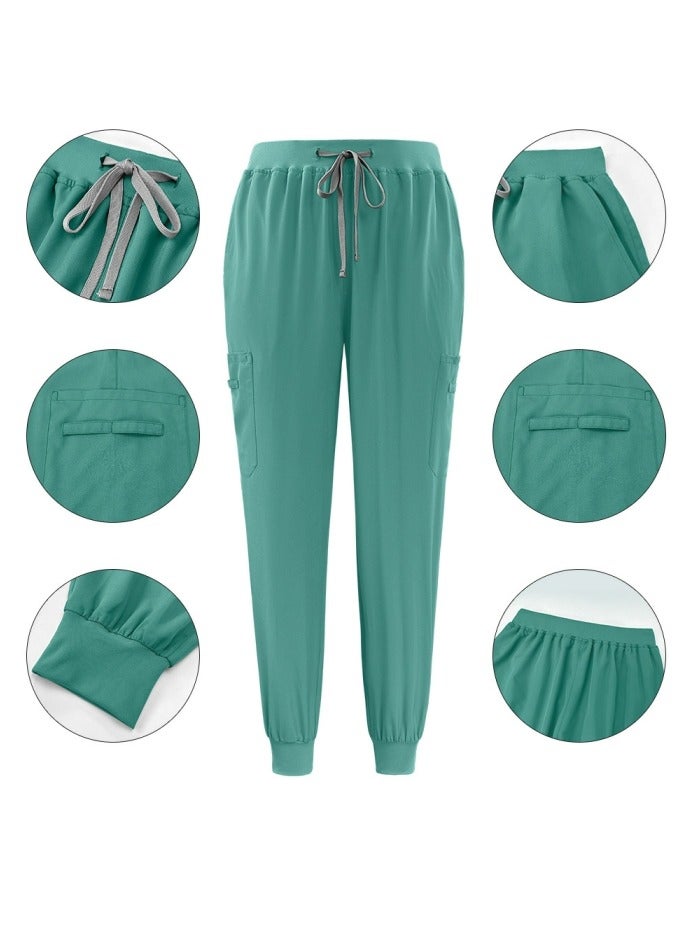 Loquat Medical Uniform Scrubs 2 Piece Set V-Neck Top and Jogger Pants Suit Green - Image 3