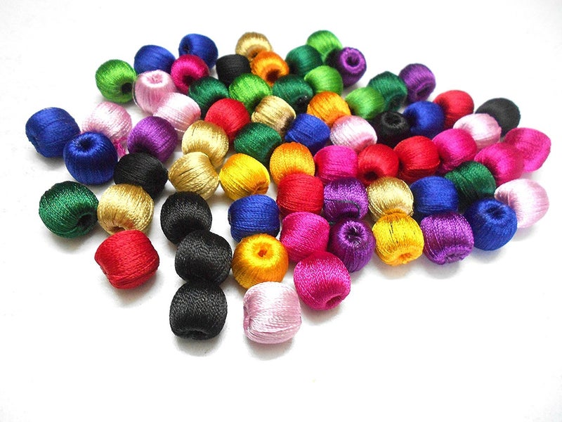 am Super Shiny Silk Thread Wrapped 50 Beads- All Bright Colours - Image 3