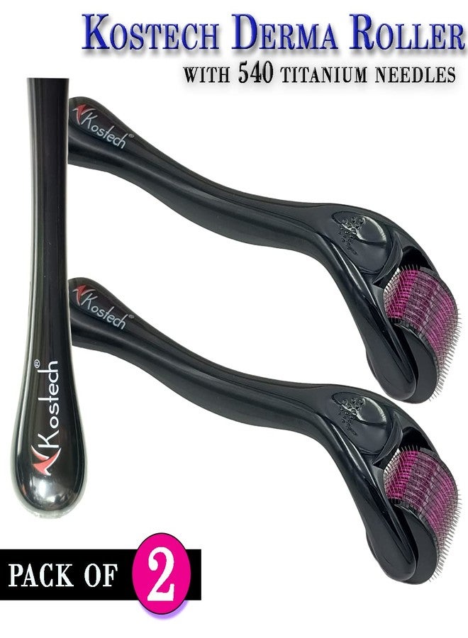 كوستيك ديرما رولر كوستيك (KDR) 540 إبرة دقيقة من التيتانيوم للعناية بالبشرة | نمو الشعر واللحية | مكافحة الشيخوخة | إزالة ندبات حب الشباب (عبوة من قطعتين، 1.0 مم) - Image 2