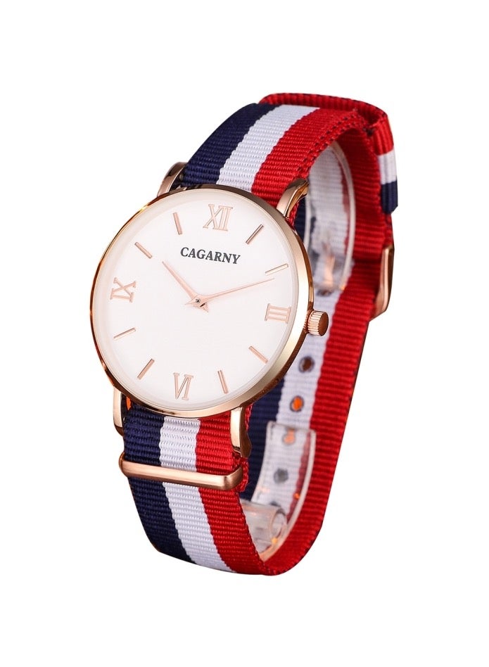 CAGARNY 6812 Concise Style Ultra Thin Quartz Wrist Watch with Striped Nylon Band for Couples(Gold) - Image 1