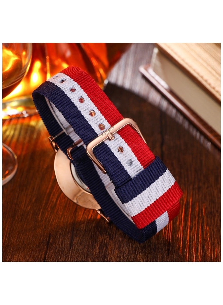 CAGARNY 6812 Concise Style Ultra Thin Quartz Wrist Watch with Striped Nylon Band for Couples(Gold) - Image 4