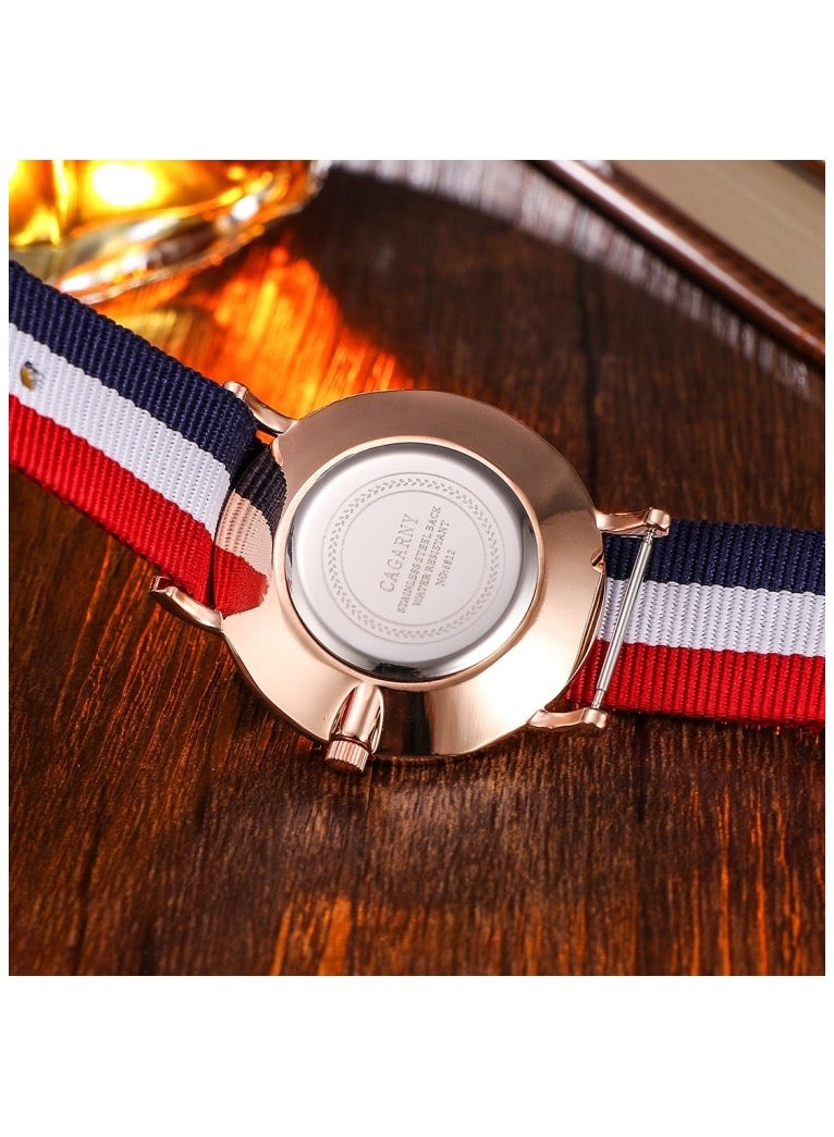 CAGARNY 6812 Concise Style Ultra Thin Quartz Wrist Watch with Striped Nylon Band for Couples(Gold) - Image 5