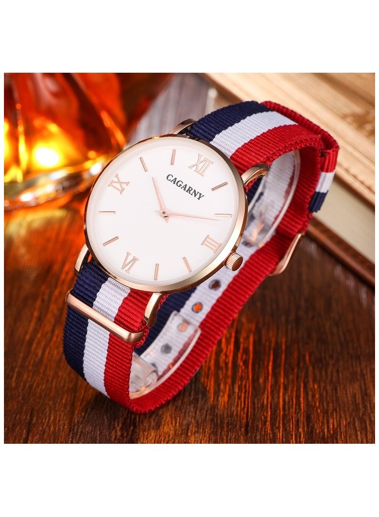 CAGARNY 6812 Concise Style Ultra Thin Quartz Wrist Watch with Striped Nylon Band for Couples(Gold) - Image 2