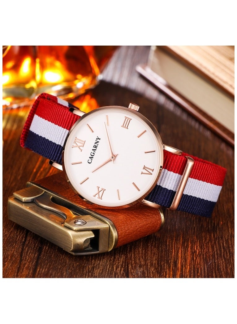 CAGARNY 6812 Concise Style Ultra Thin Quartz Wrist Watch with Striped Nylon Band for Couples(Gold) - Image 3