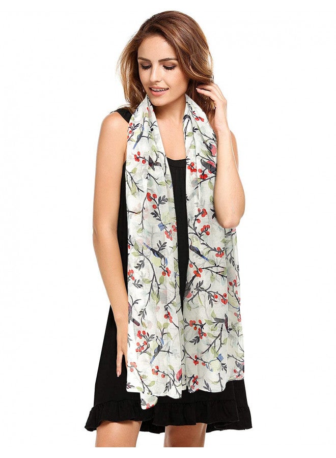 GERINLY شالات شتوية دافئة مزخرفة بالطيور للنساء من جيرينلي، شالات قطنية خفيفة ولفائف، وشاح فني ناعم - Image 2