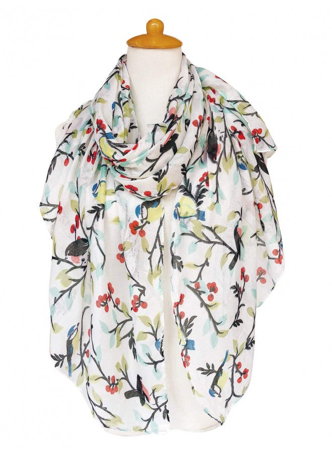 GERINLY شالات شتوية دافئة مزخرفة بالطيور للنساء من جيرينلي، شالات قطنية خفيفة ولفائف، وشاح فني ناعم - Image 1