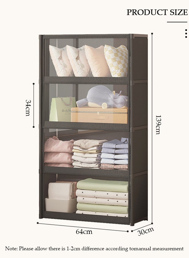 DUNISO Portable Fabric Wardrobe, Large Capacity Dust Prevention Wardrobe Closet Organizer with 4 Storage Shelves, Clothes Storage Cabinet with Clear Dust Cover, Closet Organizer with Metal Frame for Bedroom Living Room - Image 2