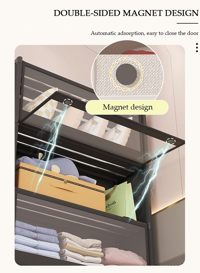 DUNISO Portable Fabric Wardrobe, Large Capacity Dust Prevention Wardrobe Closet Organizer with 4 Storage Shelves, Clothes Storage Cabinet with Clear Dust Cover, Closet Organizer with Metal Frame for Bedroom Living Room - Image 5