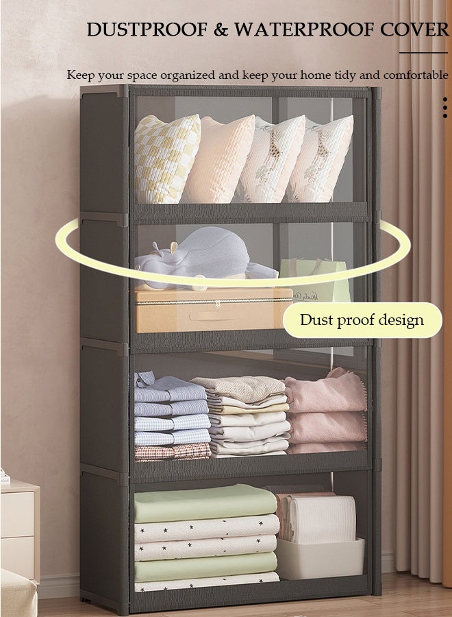 DUNISO Portable Fabric Wardrobe, Large Capacity Dust Prevention Wardrobe Closet Organizer with 4 Storage Shelves, Clothes Storage Cabinet with Clear Dust Cover, Closet Organizer with Metal Frame for Bedroom Living Room - Image 3