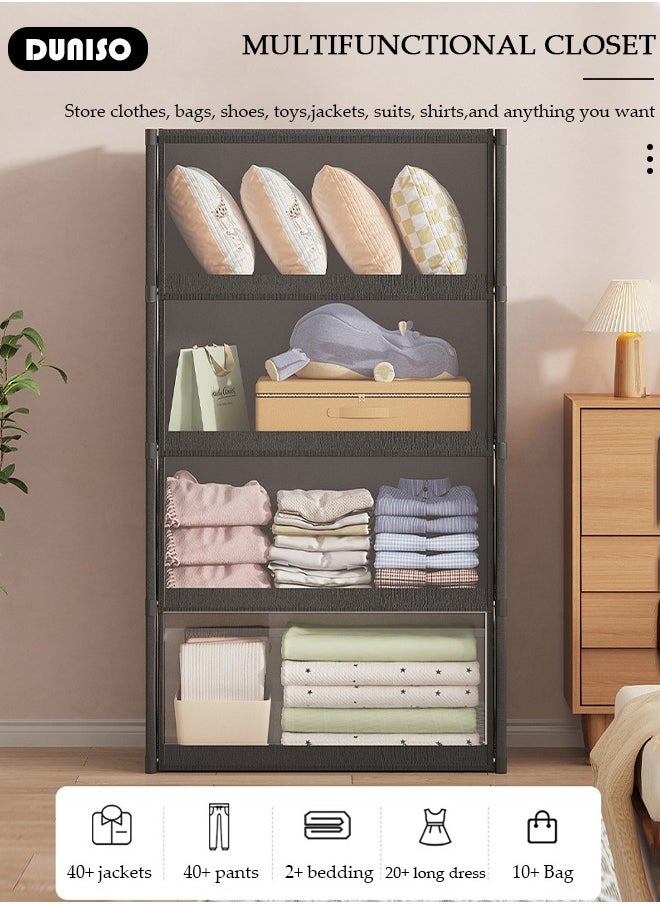 DUNISO Portable Fabric Wardrobe, Large Capacity Dust Prevention Wardrobe Closet Organizer with 4 Storage Shelves, Clothes Storage Cabinet with Clear Dust Cover, Closet Organizer with Metal Frame for Bedroom Living Room  - Image 3