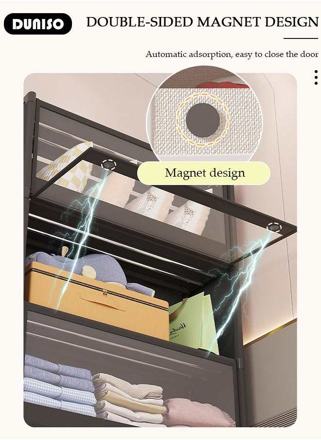 DUNISO Portable Fabric Wardrobe, Large Capacity Dust Prevention Wardrobe Closet Organizer with 4 Storage Shelves, Clothes Storage Cabinet with Clear Dust Cover, Closet Organizer with Metal Frame for Bedroom Living Room  - Image 5