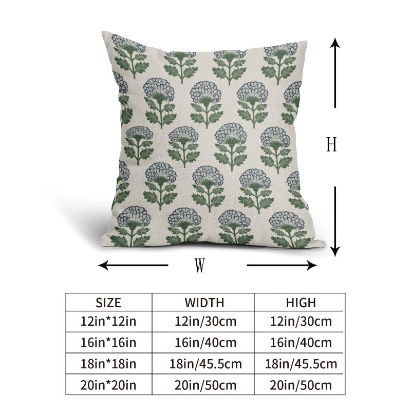 Aytipun Blue Green Floral Block Print Pillow Covers 20x20 Set of 2 Flower Pattern Cream Spring Summer Decorative Throw Pillowcases Outdoor Rustic Farmhouse Cushion Cases Decor for Home Couch Sofa Bed - Image 5