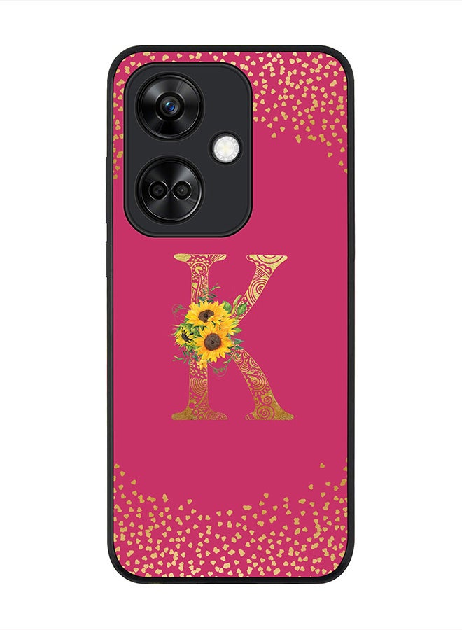 Stylizedd Rugged Black Edge case for OnePlus Nord CE3 / Oppo K11, Slim fit Flexible   Custom Monogram Initial Letter Mandala Floral Pattern Alphabet- K (Dark Pink Rose) - Image 1