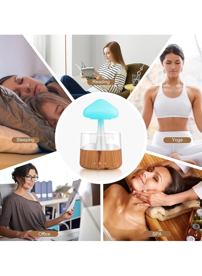 Serenova Humidifier Essential Oil Diffuser Rain Cloud 450ml 7 Colours LED Night Light 3 Power Levels 5H Timer Bedside Sleep Relaxation Mood Water Drop Sound Cold Fog for Home Office Yoga Bedroom (Wood)  - Image 4