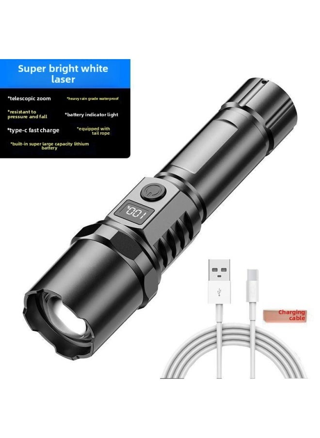 LCD Digital Display Flashlight Charging Battery Portable Led 18650 Zoom White Laser Flashlight-Product Specifications:flashlight Data Line Tail Rope Color Box