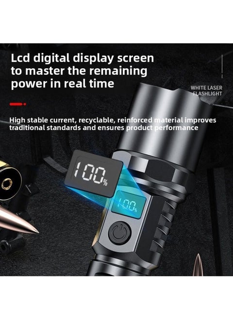 LCD Digital Display Flashlight Charging Battery Portable Led 18650 Zoom White Laser Flashlight-Product Specifications:flashlight Data Line Tail Rope Color Box