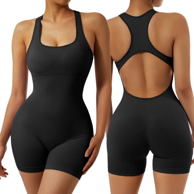 One-Piece Yoga Suit With Seamless Back Cutout, Beautiful Back Design, Hip-Lifting Sports Training Bodysuit, High Elasticity, Hip-Lifting - Image 2