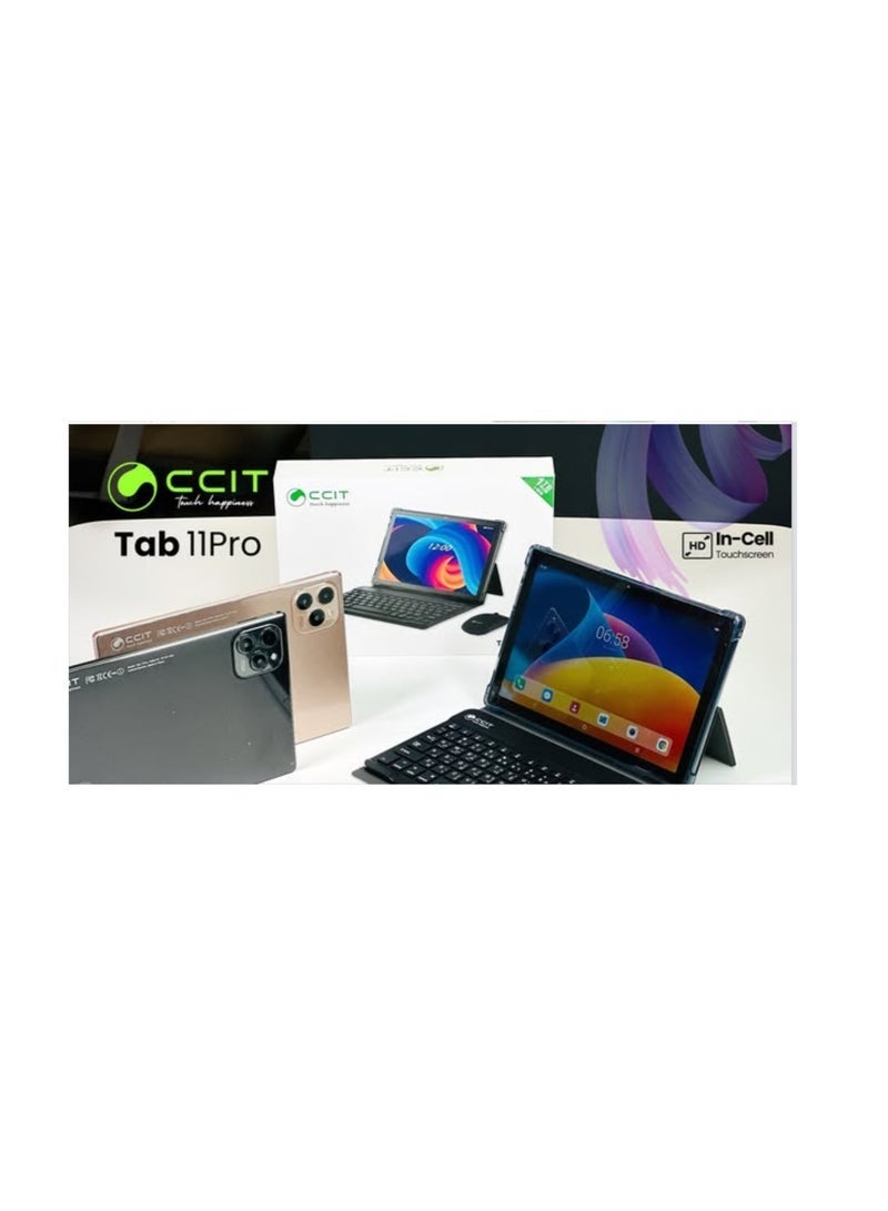 CCIT ✨ CCIT Tab 11 Pro 10.1-Inch Android Tablet | 16GB RAM + 1TB ROM | HD In-Cell Touchscreen | 10000mAh Battery | With Keyboard, Mouse & Stylus – Gold | Power & Portability in One - Image 1