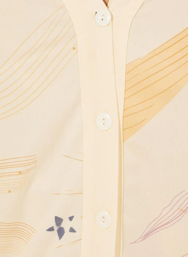 Styli AOP Floral Collarless Long Sleeve Shirt & Pyjama Set