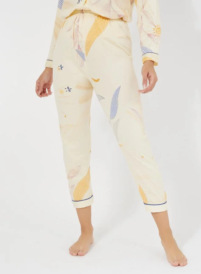 Styli AOP Floral Collarless Long Sleeve Shirt & Pyjama Set