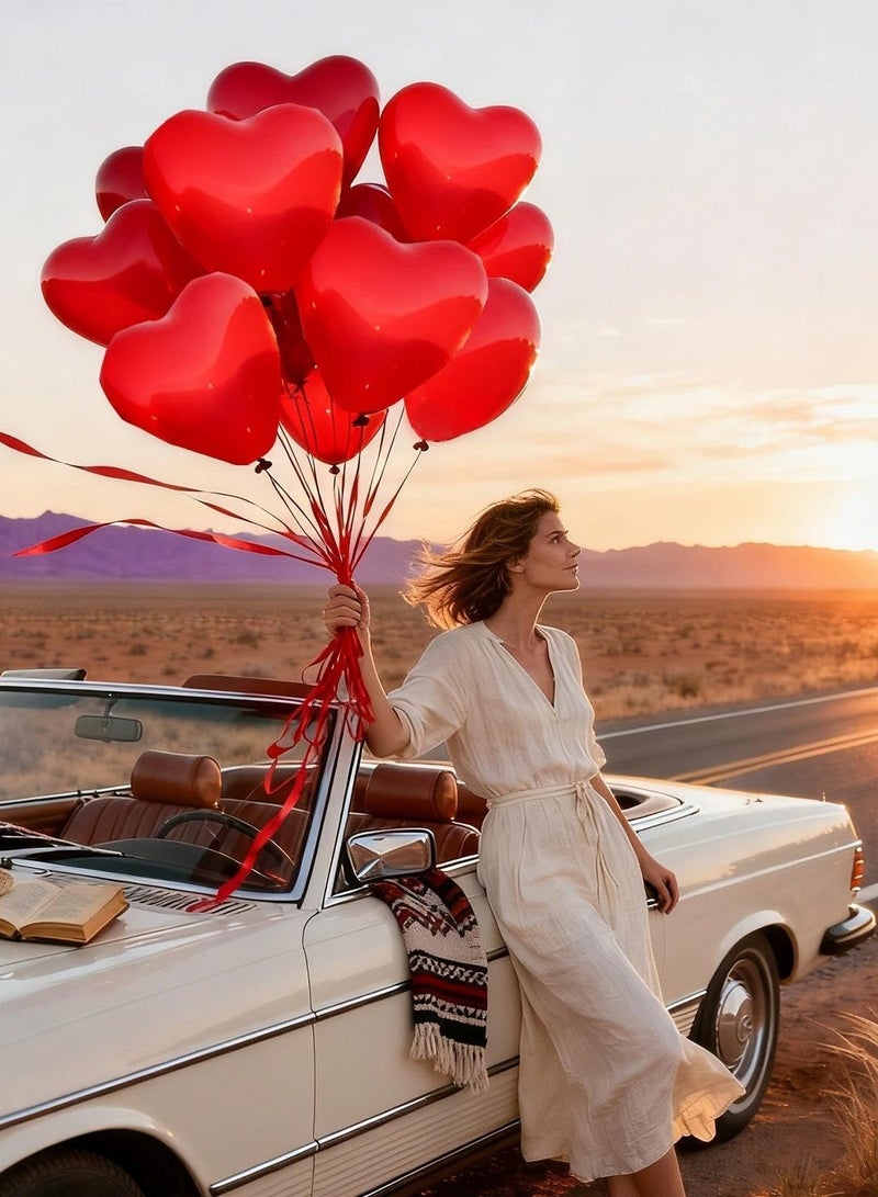 Jolley Red Heart Latex Balloon Red Heart Balloon Decorative Set with Hanging Streamer for Valentine's Day, Proposal, Romantic Wedding Party 50pcs - Image 2