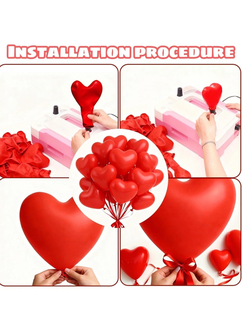 Jolley Red Heart Latex Balloon Red Heart Balloon Decorative Set with Hanging Streamer for Valentine's Day, Proposal, Romantic Wedding Party 50pcs - Image 5