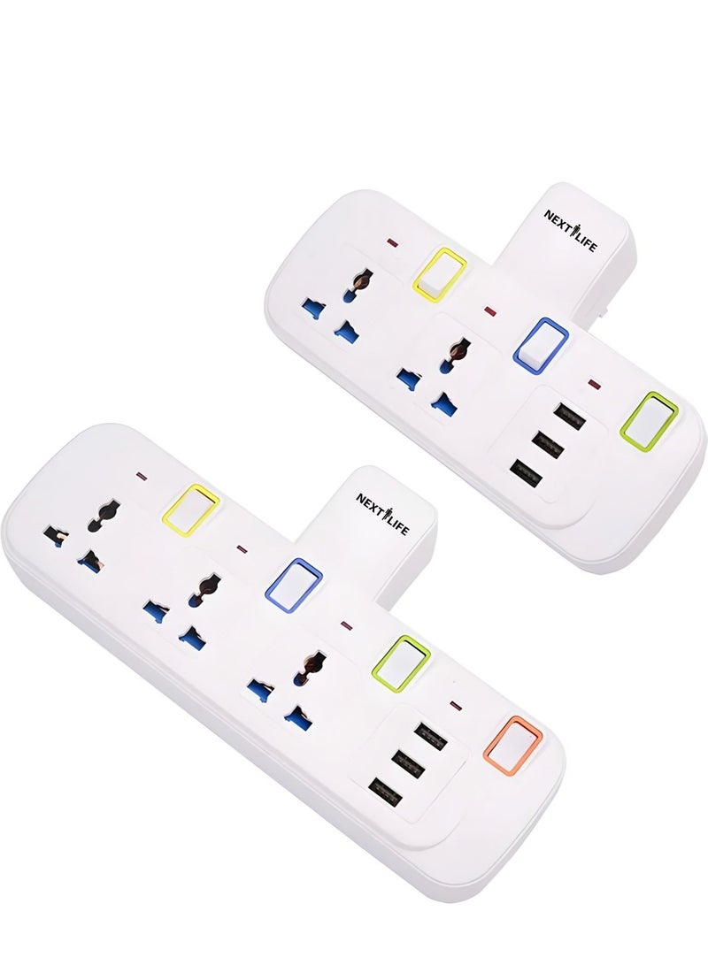Next Life Multi Plug Extension Socket, 2 Way Electrical Outlet Extender With 3 USB Ports, Wall Charger, Universal Plug Adapter for Home, Office, Kitchen, Individually Switched - Image 4