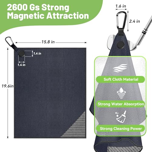 DESELL 2 Pack Magnetic Golf Towels with Clips, Steel Wire Cleaning Cloth, Ultra Absorbent Microfiber, Waffle Pattern Golf Towel with Magnet for Men Women, Golf Accessories for Golf Bags, Carts or Clubs - Image 4
