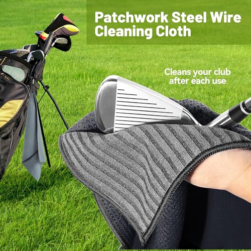 DESELL 2 Pack Magnetic Golf Towels with Clips, Steel Wire Cleaning Cloth, Ultra Absorbent Microfiber, Waffle Pattern Golf Towel with Magnet for Men Women, Golf Accessories for Golf Bags, Carts or Clubs - Image 2